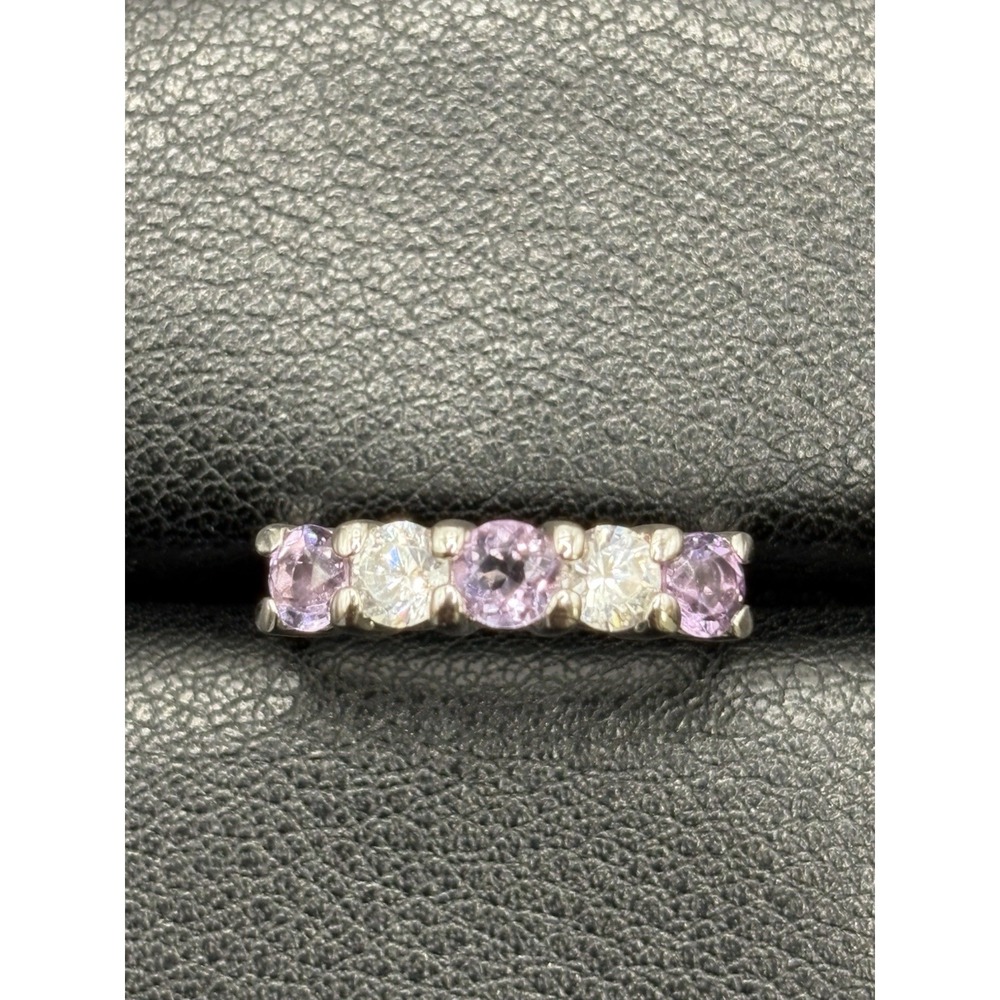 EUC Sterling Silver Purple Cubic Zirconia 5-Stone Ring Size 5 H3